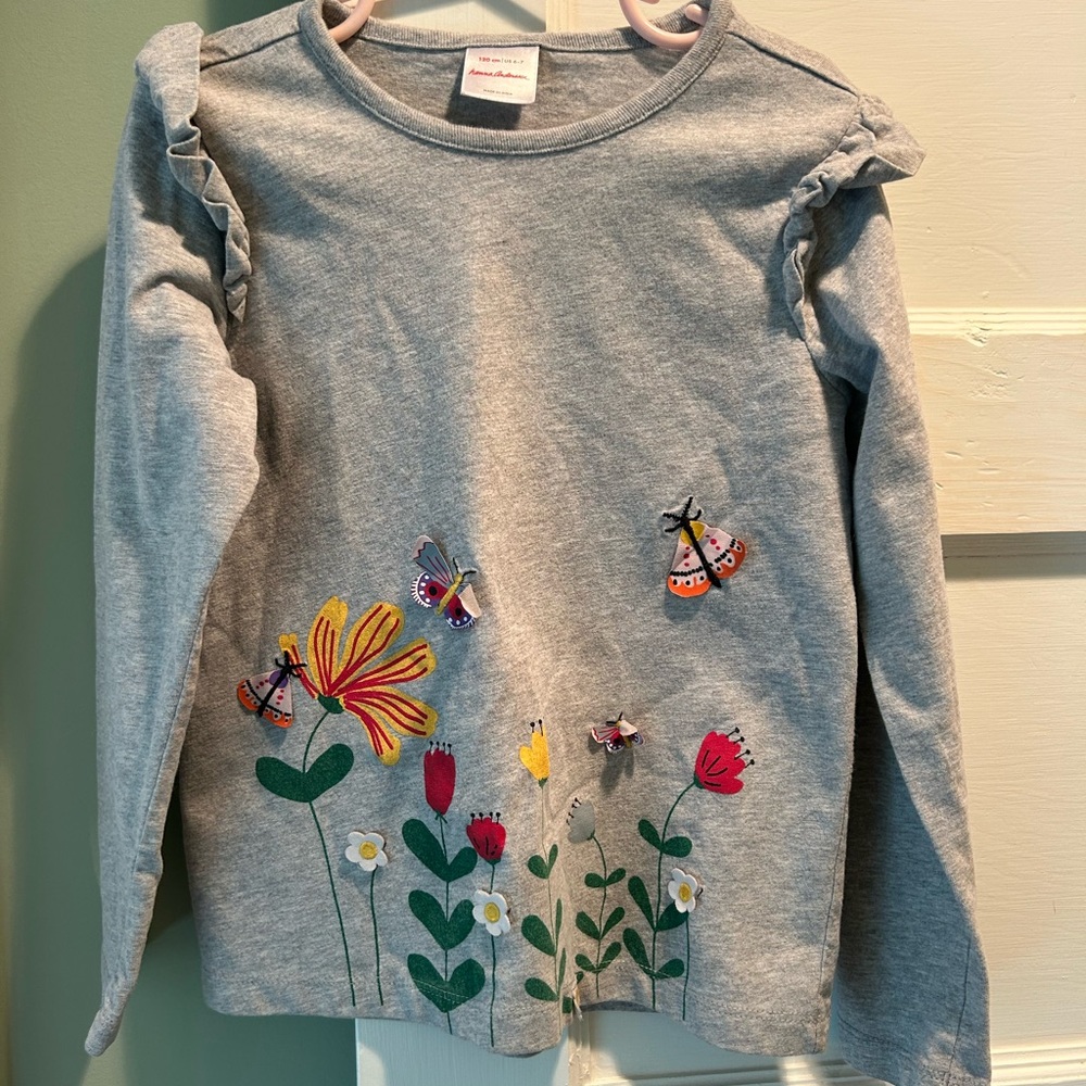 Hanna Andersson long-sleeved tee with appliquéd butterflies and flowers